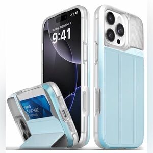 iPhone 16 Pro Max VENA vCommute w/Wallet Case Card Holder &Kickstand-Pastel Blue